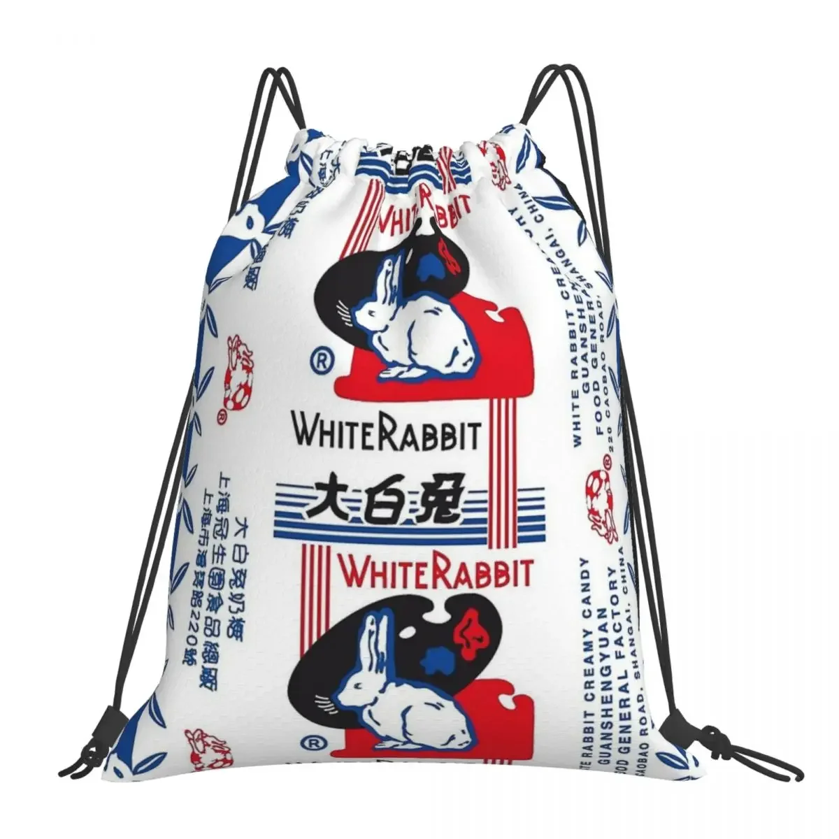 

White Rabbit Candy Backpacks Fashion Portable Drawstring Bags Drawstring Bundle Pocket Sports Bag BookBag For Man Woman Students