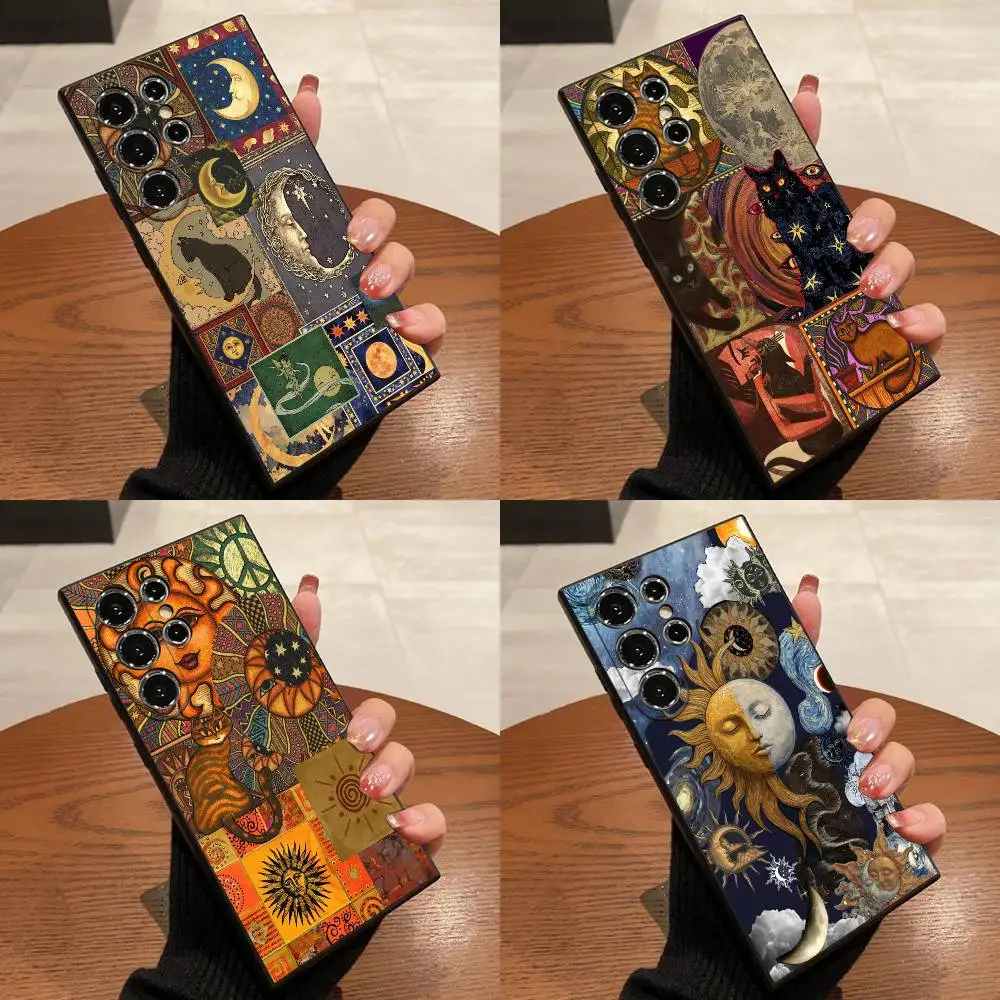 

Fashion Sun Moon Cat Stars Phone Case For Samsung S25,S24,S21,S22,S23,S30,Ultra,S20,Plus,Fe,Lite,5G Black Box