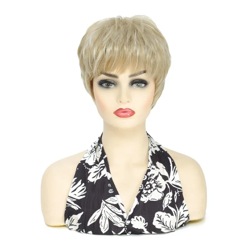 

Halloween Party Woman Short Hair Christmas Ball Headwear Golden Short Straight Hair Lady Daily Wear Fashion Bangs Synthetic Wig