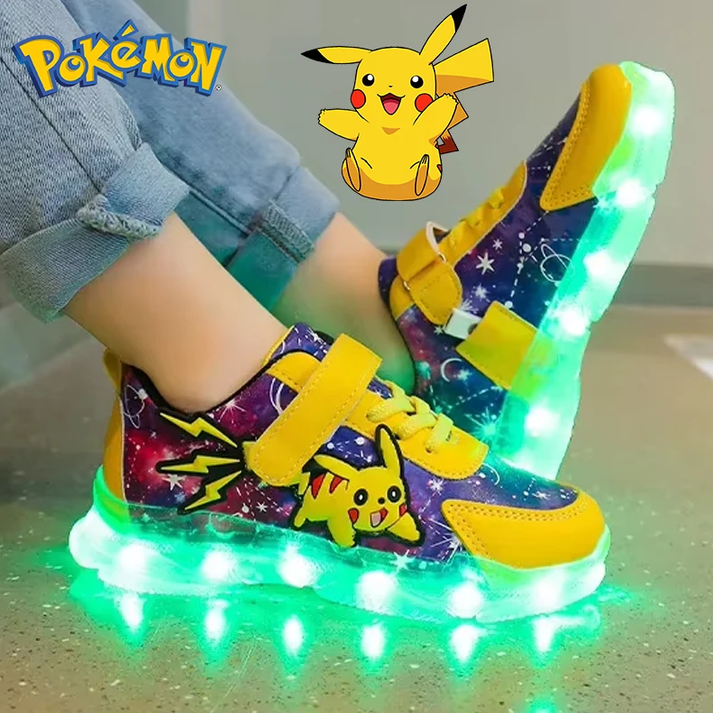 

Pokemon Pikachu Luminous Sneakers for Girl Boy Led Light Up Shoes Kid Non-slip Glowing Sneakers Children Breathable Casual Shoes