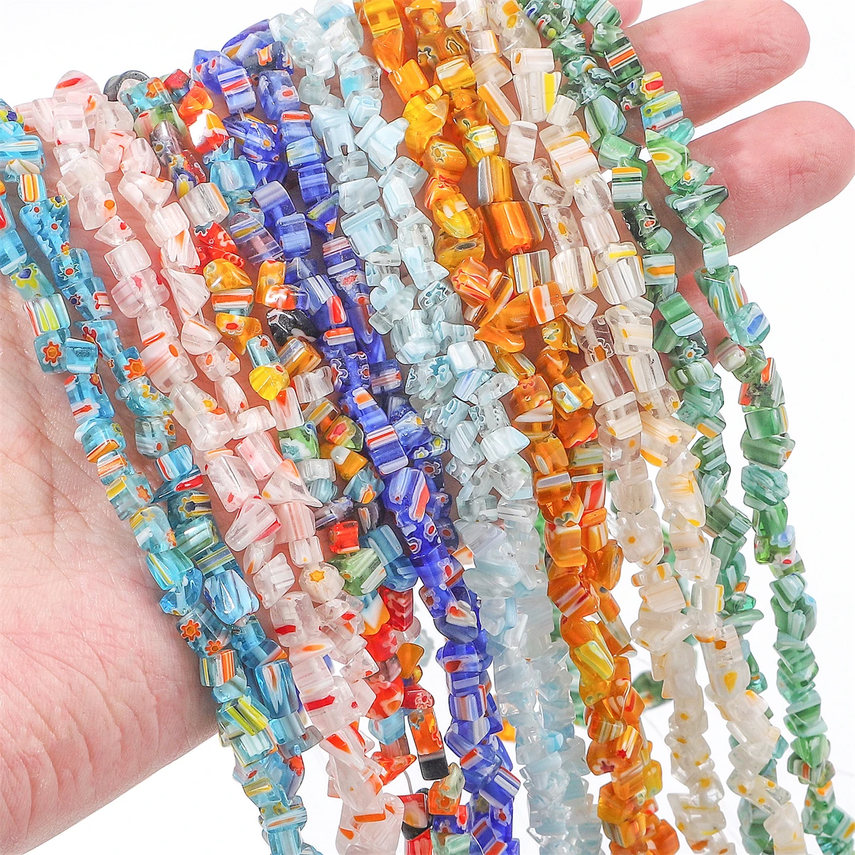 200pcs 4-9mm Multicolour Lampwork Flower Irregular Chip Glass Beads for Necklace Bracelet Earring DIY Jewelry Making Accessories