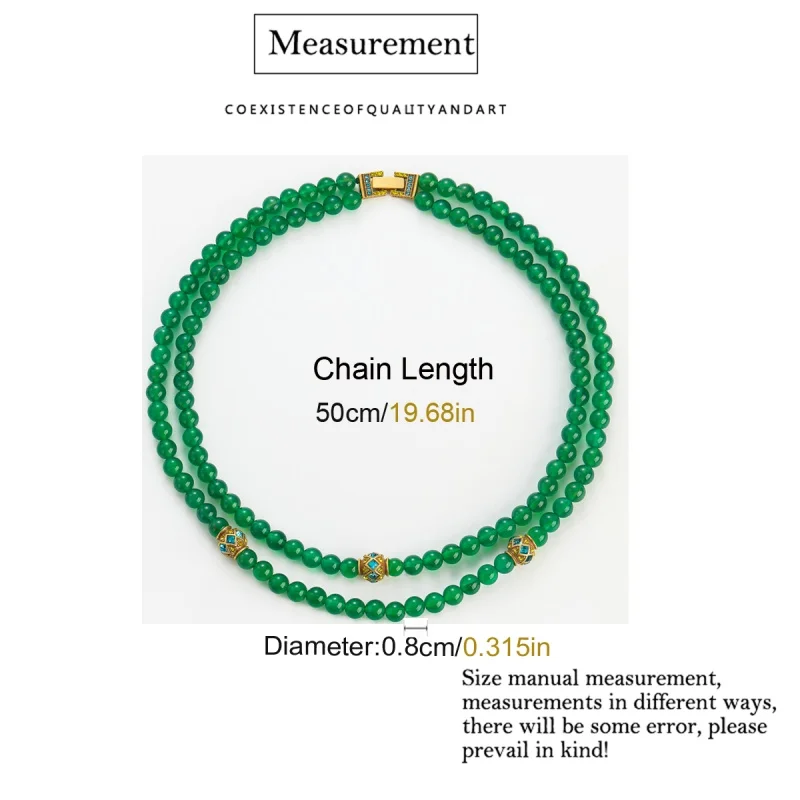 Vintage Emerald Green Agate Layered Necklace Beaded Rhinestone Ball Luxury Jewelry Charms Fashion Anniversary Romantic Dinner