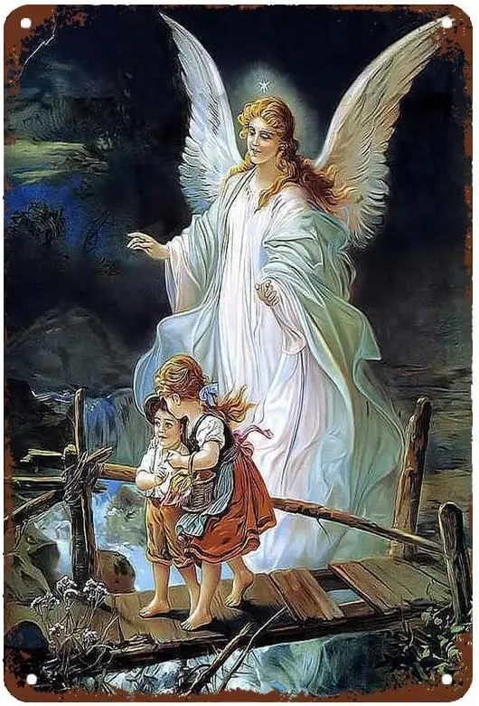 Angels Guard The Children Retro Metal Tin Sign Wall Decor Funny Metal Tin Sign Poster for Bar Cafe Dining Room Billiard House Ho