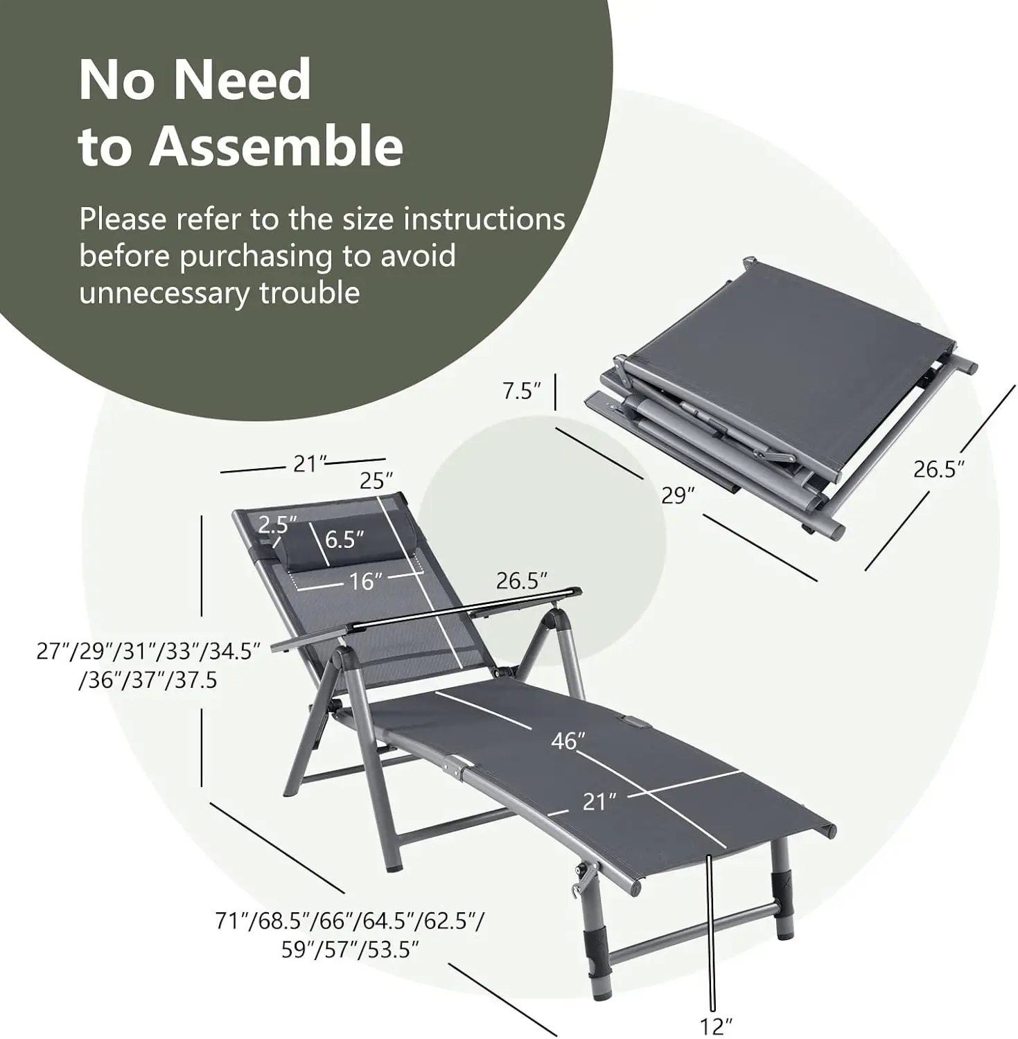 Tangkula Outdoor Aluminum Chaise Lounge Chair, Patio Folding Chaise With 8 Back And 2 Leg Adjustable Positions, Lounge Recliner