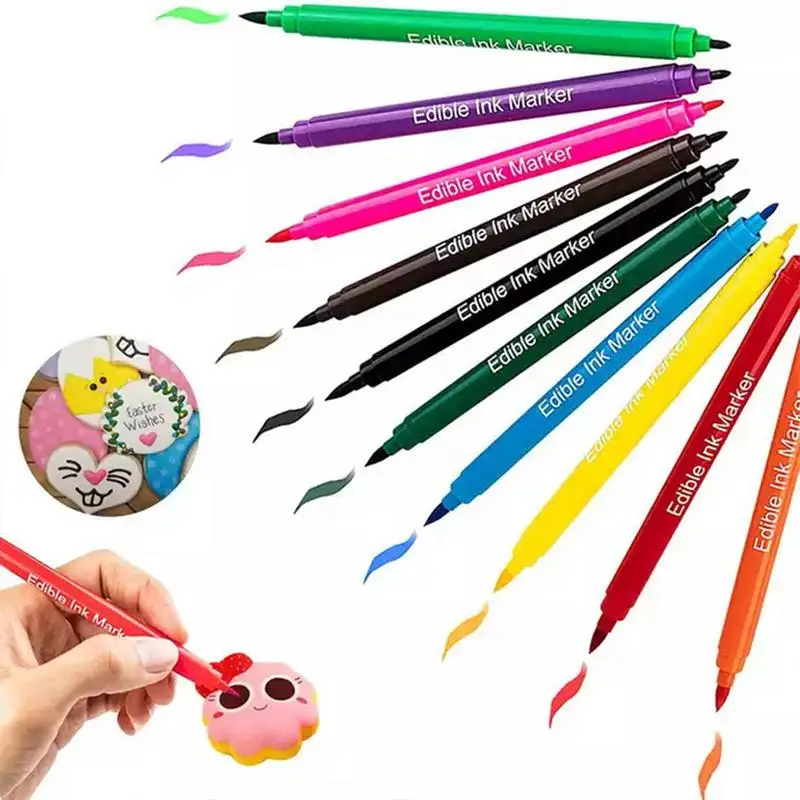 

10 Colors Edible Ink Markers Pigment Pen Cake Decorating Tools Food Coloring Pen DIY Cookie Fondant Baking Tool Double Head
