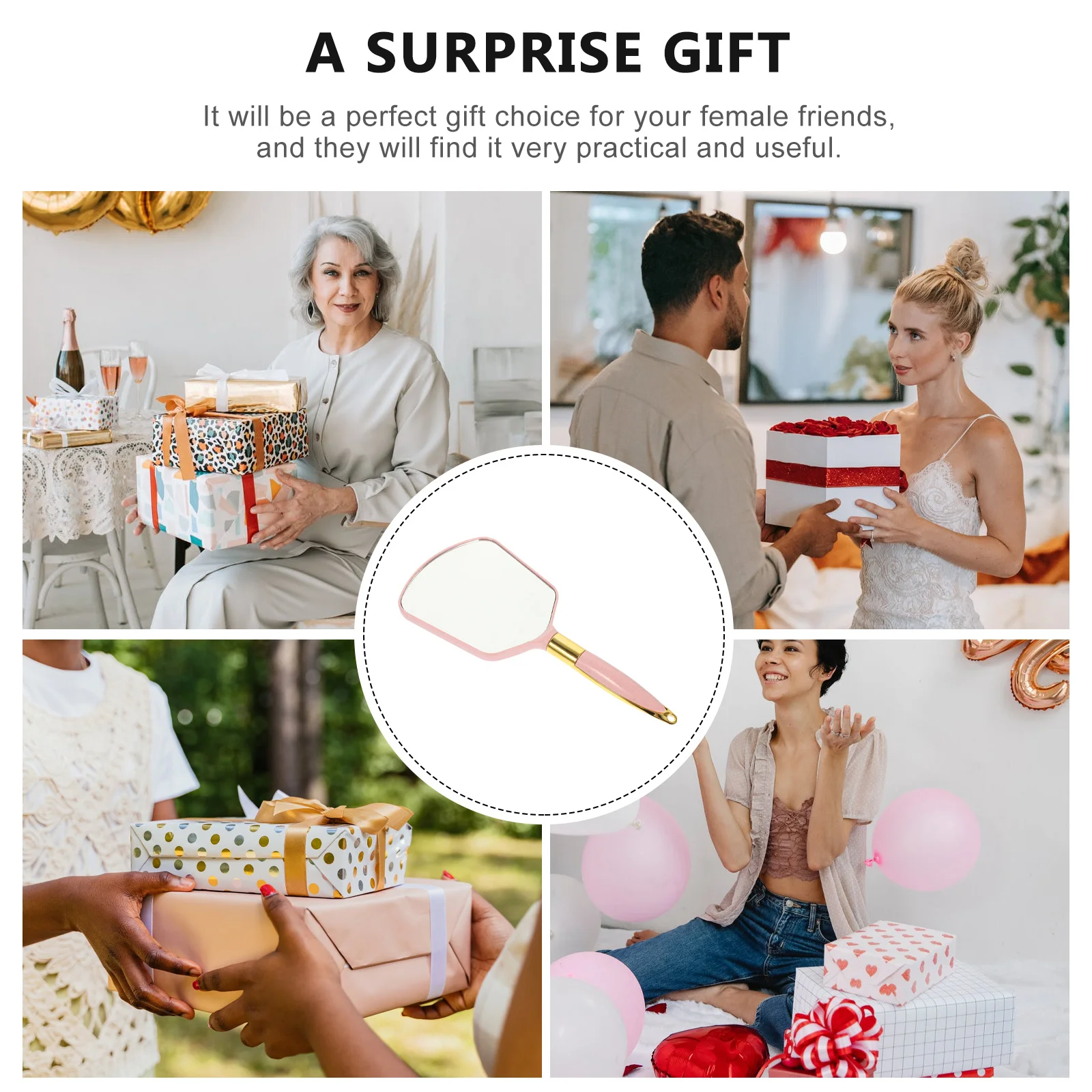 กระจกแต่งหน้าพลาสติกแบบใช้มือถือ ทนทาน ทำจากพลาสติก ABS คุณภาพสูง ผิวกระจกใสคมชัด ด้ามจับตามหลักสรีรศาสตร์ กระจกพกพาสำหรับผู้หญิง