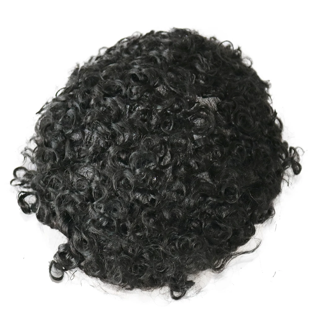 Toupet Bouclé pour Homme, 100% Cheveux Humains, Ligne de Cheveux Naturelle, Postiches Durables, Super Mince, Base Complète en PU, Système Capillaire Masculin, 18mm