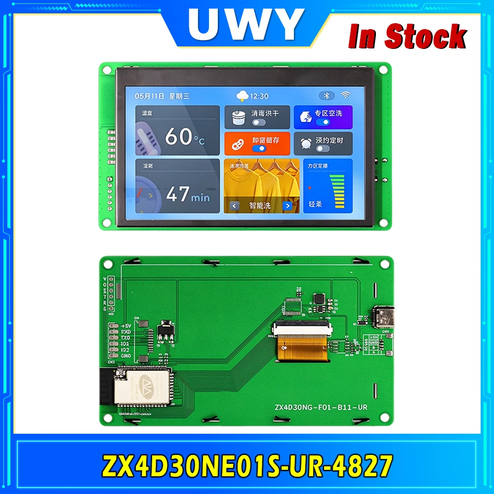 ZX4D30NE01S-UR-4827 4.3 Inch ESP32 HMI Touch Screen TFT LCD Display Module, Serial Port Intelligent Panel with WiFi Bluetooth