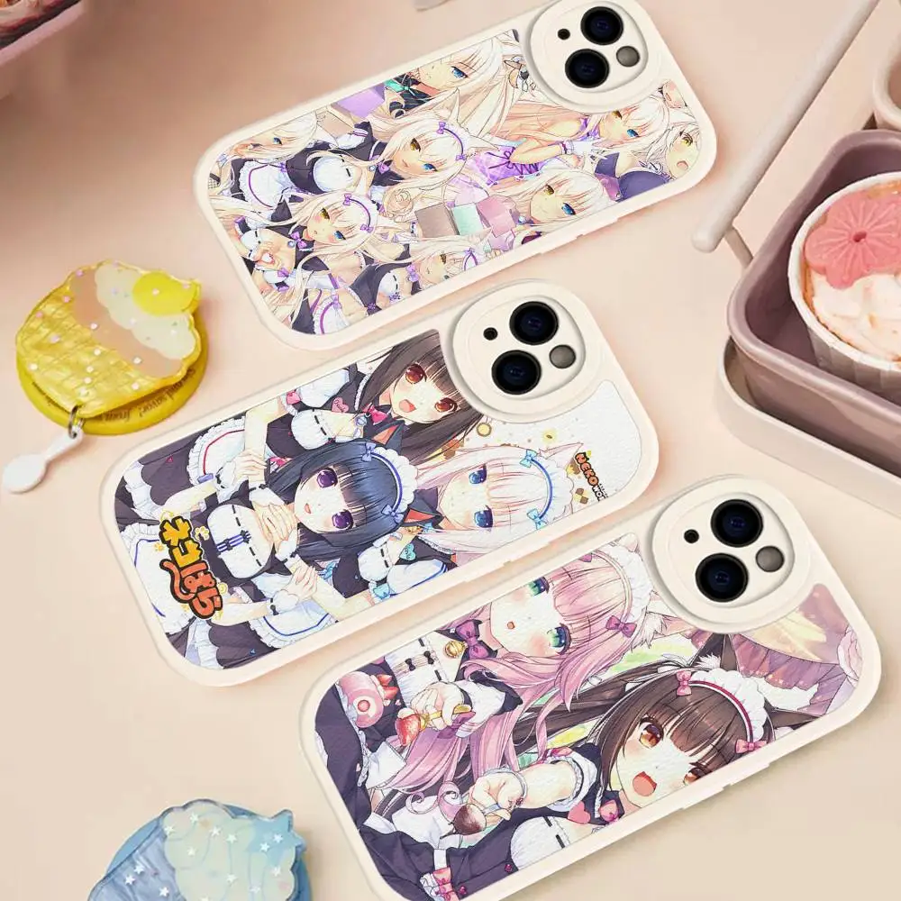 N-NekoparaS Anime Phone Case Hard Leather For IPhone 16 15 14 Mini 11 12 13 Pro Max Plus Fundas