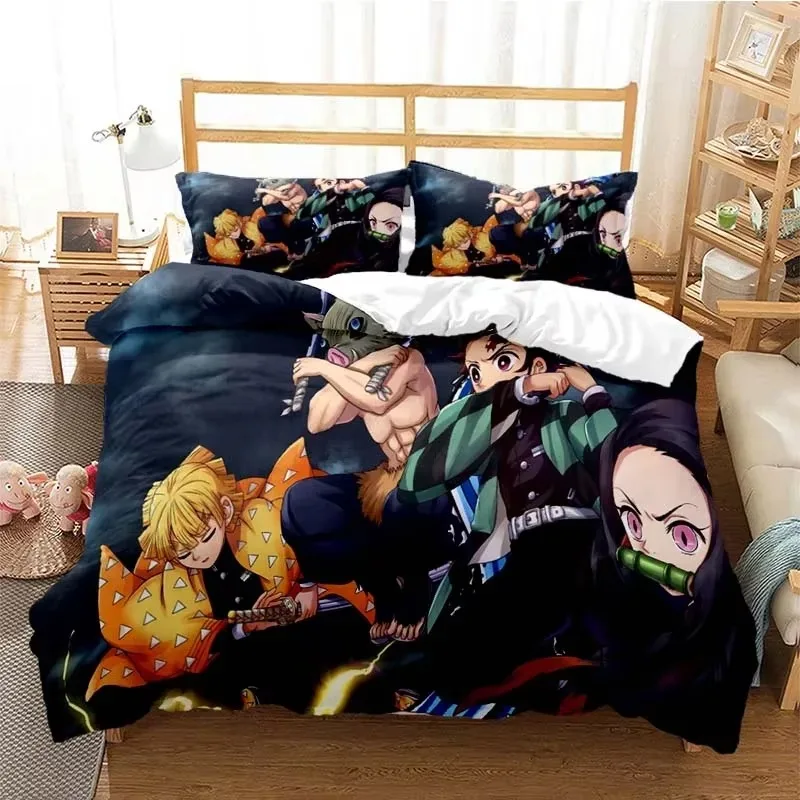 Anime Demon Slayer Bedding Set,Duvet Cover Comforter Bed Set Quilt Cover Pillowcase,King Queen Twin Size Boys Girls Adults