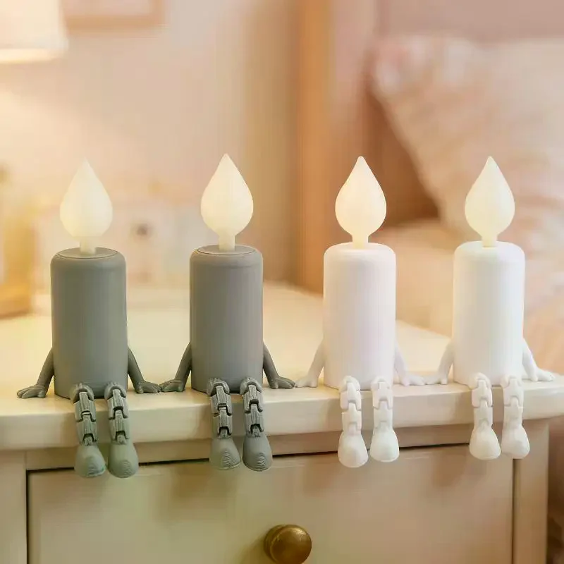 2pcs 3D Printed Glowing Candle Figurine Glow-in-the-Dark Simulation Candle Desktop Ornament Novelty Articulated Joints