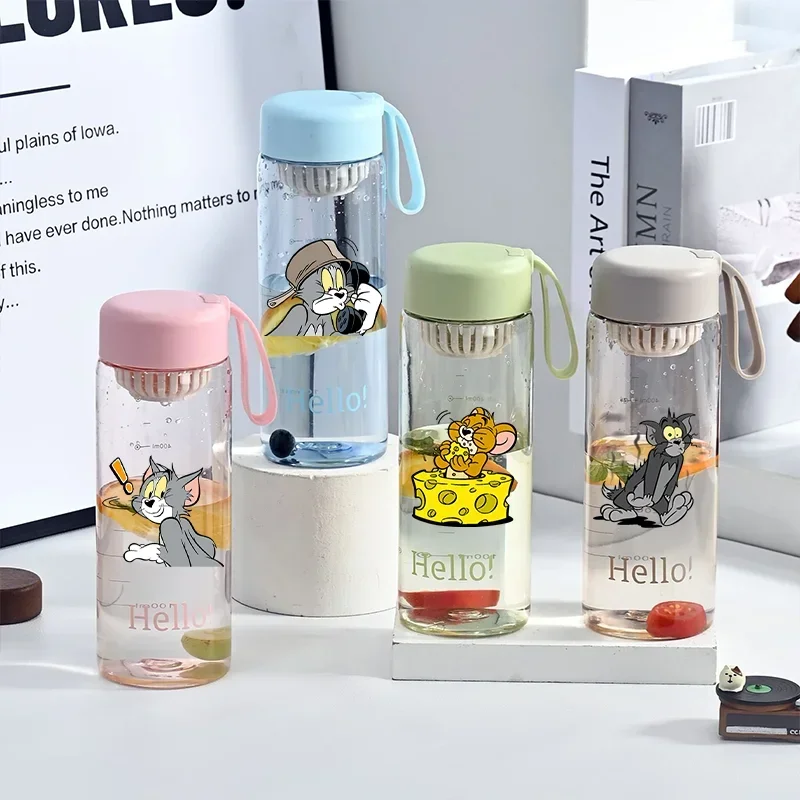 650ML Tom and Jerry Cartoon Plastic Water Bottle Students Outdoor Large Capacity Water Bottle Portable Leak Proof Water Cup