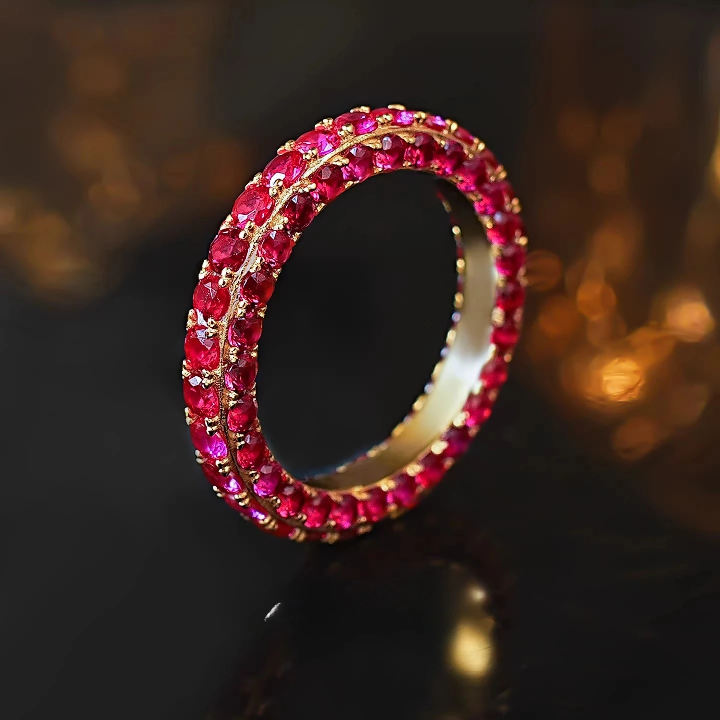 

Серебряное кольцо 925 пробы с полным кругом и двухрядной бриллиантовой инкрустацией, розово-красным покрытием, модные женские украшения на указательный палец из золота 18 карат