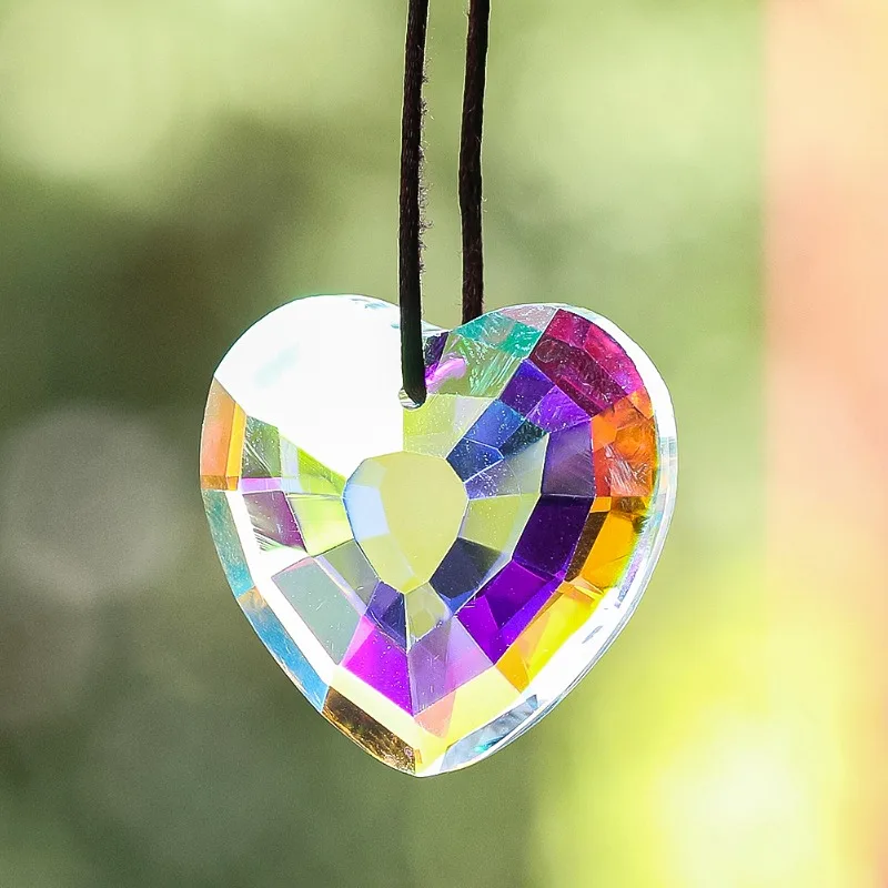 Rainbow AB Color Double-sided 3D Love Heart Faceted Prism Glass Crystal Chandelier Curtain Lamp Charm Dangle Aurora Sun Catcher