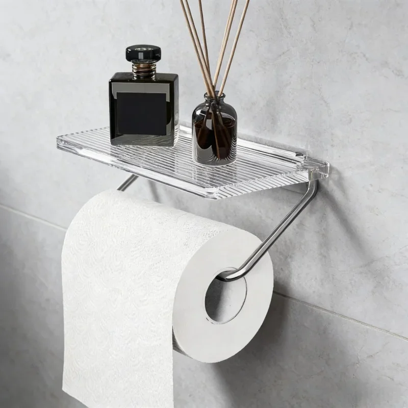 

Держатель для туалетной бумаги класса люкс, золотой, для ванной комнаты – настенный, без сверления, акриловый органайзер для рулонов, подставка для салфеток с полкой для хранения