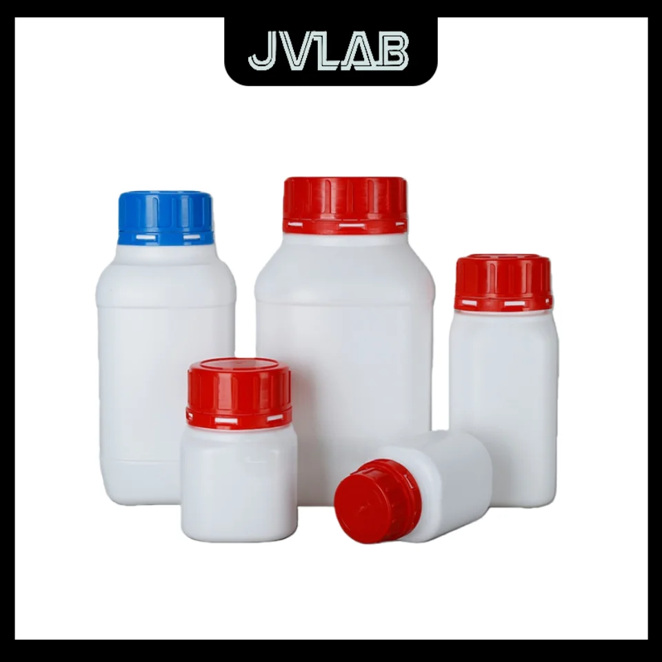 

Square Reagent Bottle Red Anti Theft Lid White Wide Mouth Plastic Container Secure Laboratory Storage JVLAB