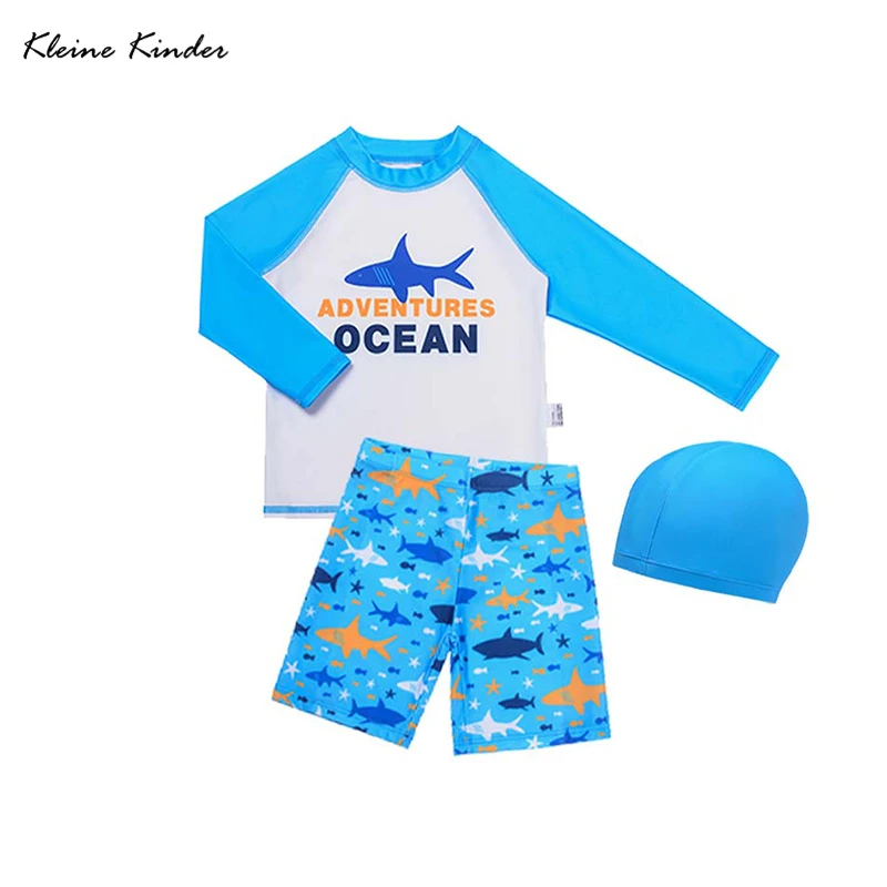 Swimwear for Boys Long Sleeve Children Swimming Bathing Suit Cute Shark Rash Guard UPF50 Swimsuit Boy Seaside Beach Clothes Blue