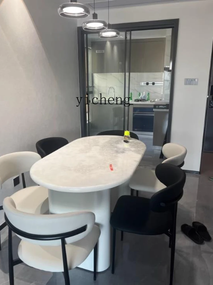 

Modern Minimalist French Style High-End White Marble Oval Dining Table Luxury Stone Dining Table