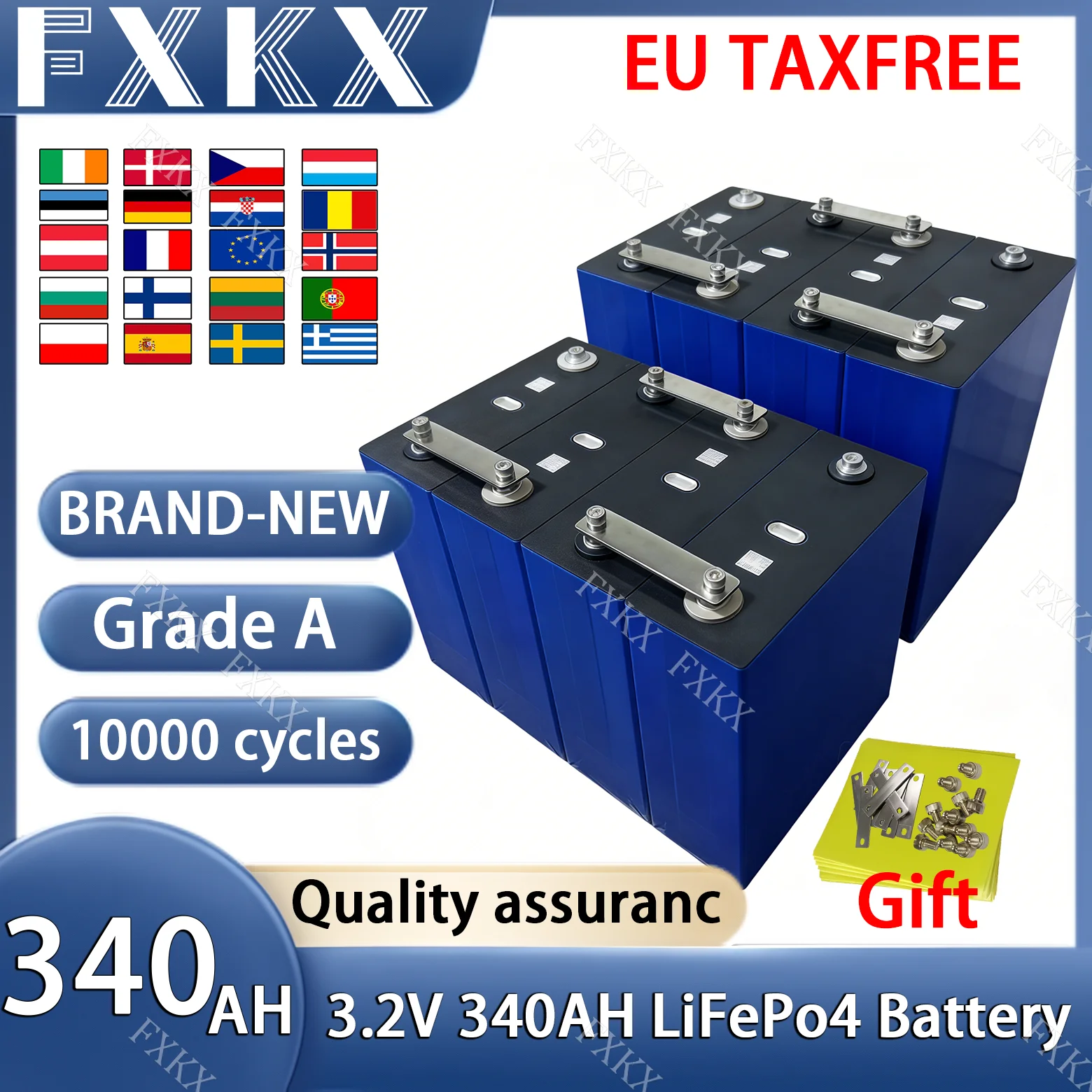 

3,2 В Lifepo4 Батарея 340 Ач 10000 циклов Перезаряжаемые батареи DIY 12 В 24 В 48 В RV EV Лодка Гольф Тележка Яхта Ван Cell Pack