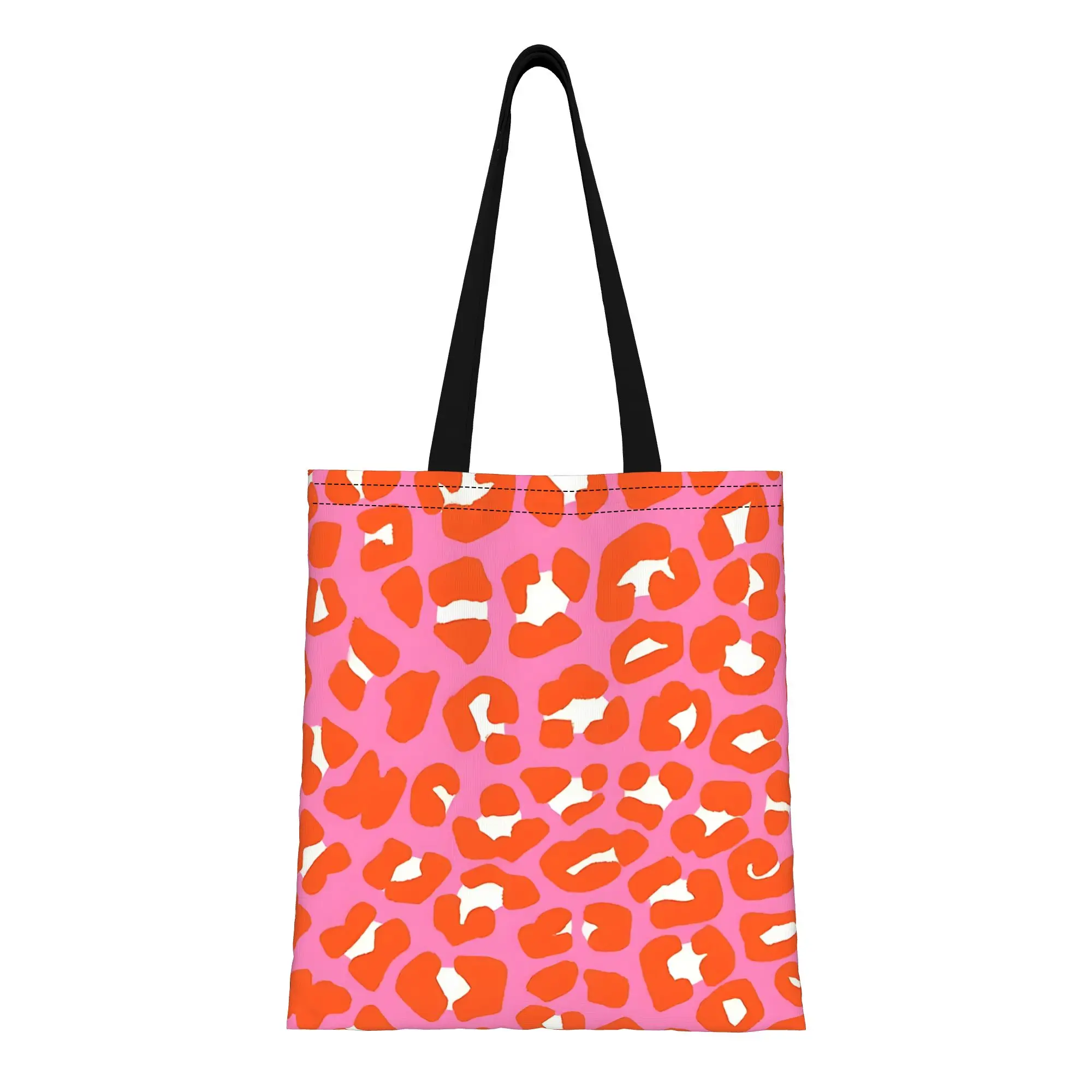 Pink And Orange Leopard Spots Pattern Leopard Print Canvas Tote Bag Perfect for Grocery Women's Top-Handle Bags