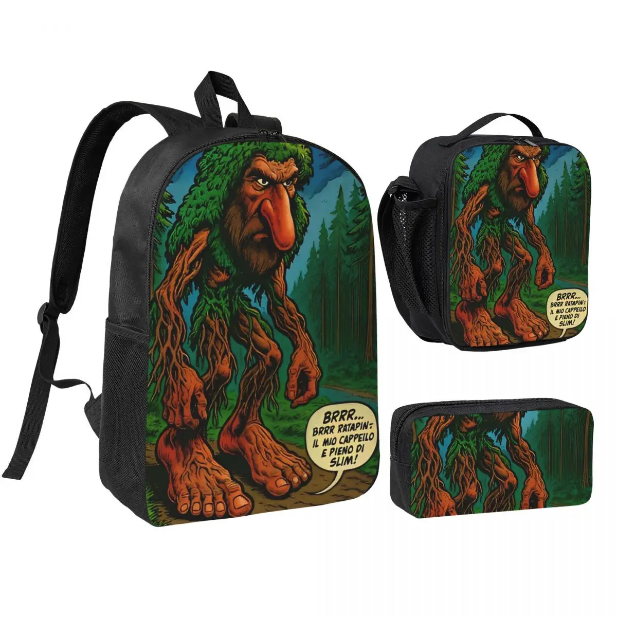 3pecs/set Funny Brr Brr Patapim Meme Backpack for Boys Girls Italian Brainrot Shoulder Bag Lunch bag Pencil Case