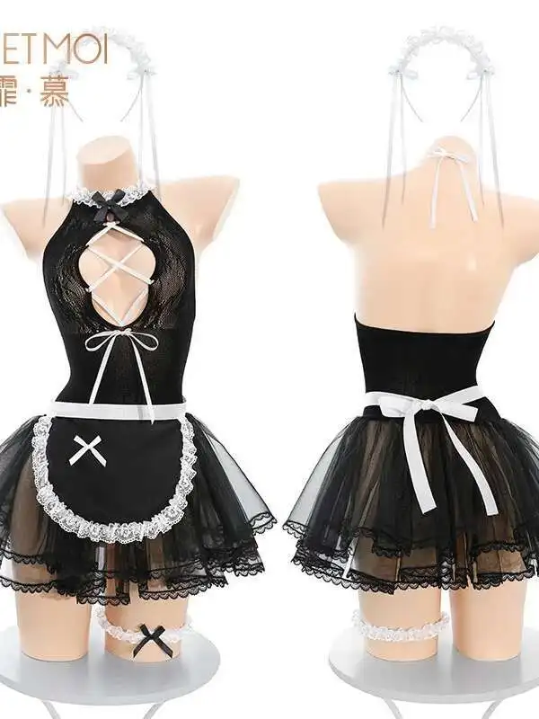 Mesh Lace Sheer Tank Mini Dress Intern Female Park Naked Chest Tearable Perspective Set Sexy Pure Desire Dress Elegant XAB2