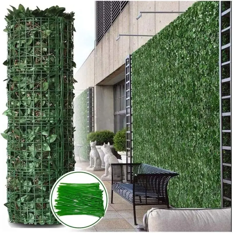 Clôture artificielle en feuilles de plantes, haie artificielle en feuilles de lierre pour balcon, clôture de jardin pour l'intimité, décoration extérieure en feuilles de pomme