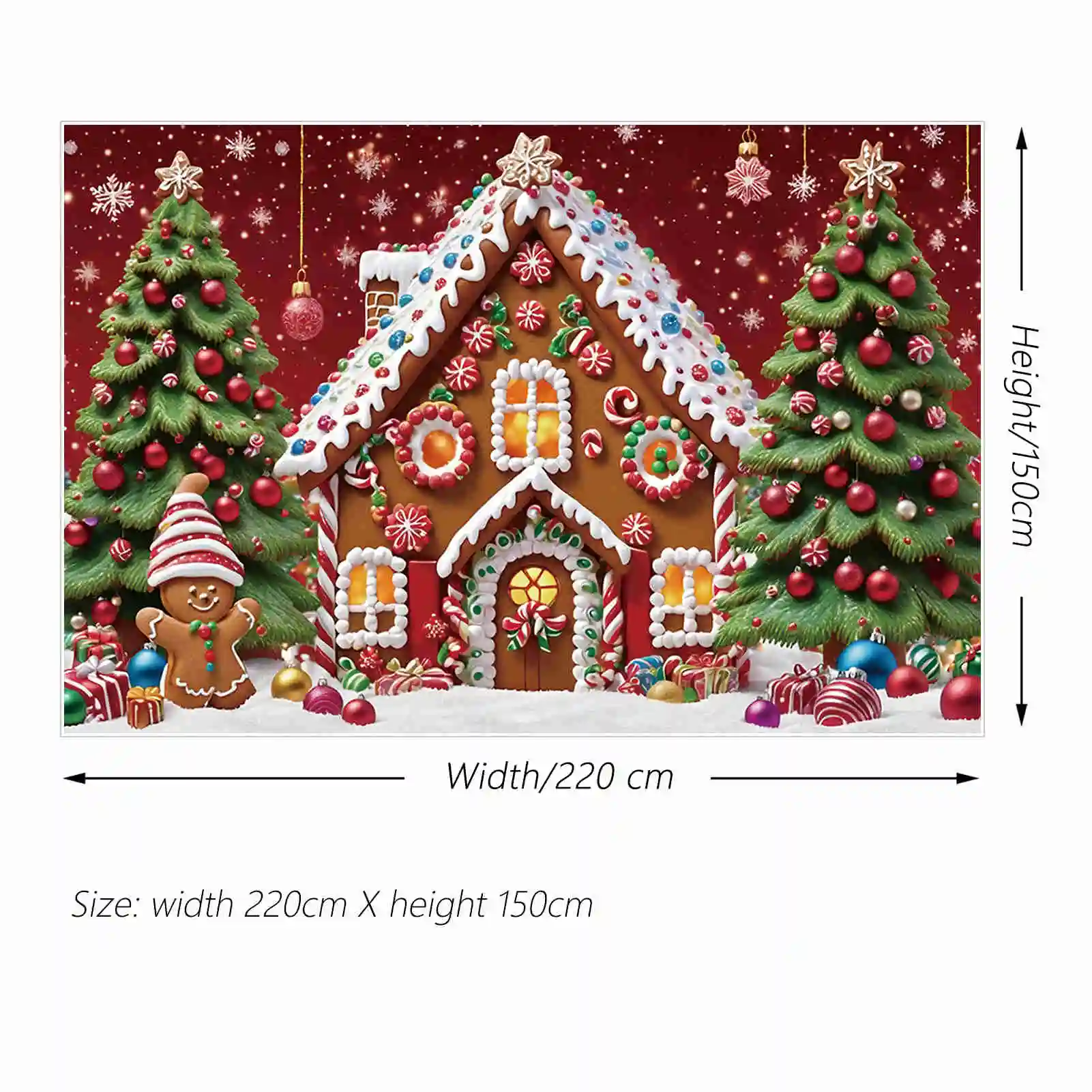 MOON.QG Children Christmas Background Gingerbread House Ornamented Tree Gift Snowflake Backdrops Party Decor Photography Props