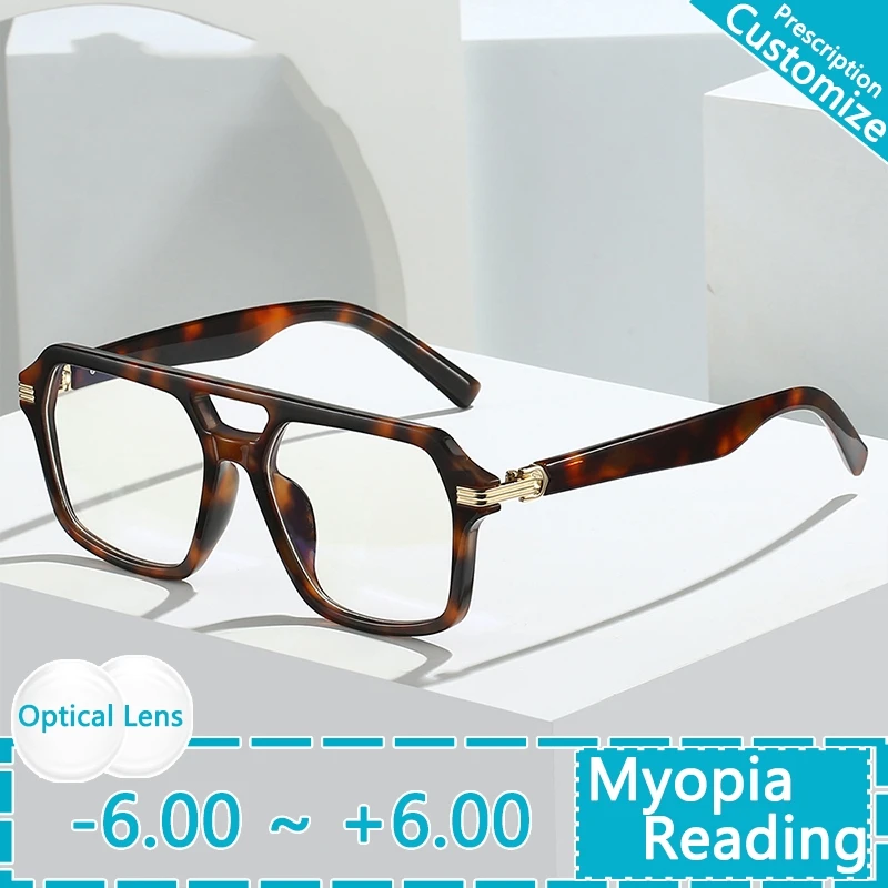 

New Retro Flat Mirror Double Beam Glasses Frame Reading Men's Business Anti Blue Light Hyperopia Presbyopia Glasses 802494