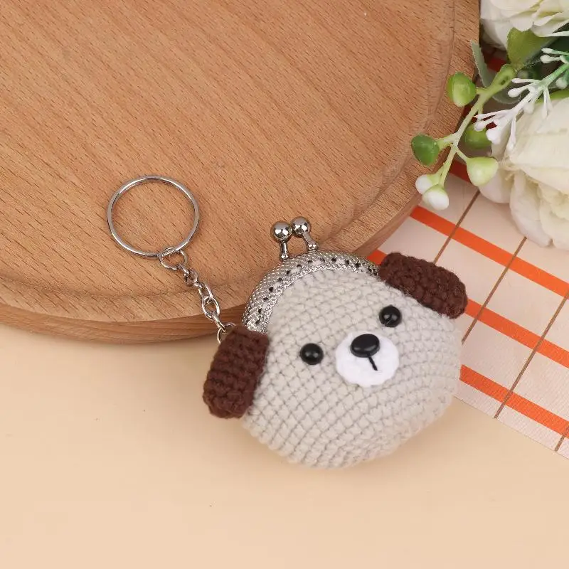 Monedero de ganchillo hecho a mano, bolso pequeño tejido de hilo, bolsa con cordón de dibujos animados, estuche de almacenamiento para auriculares