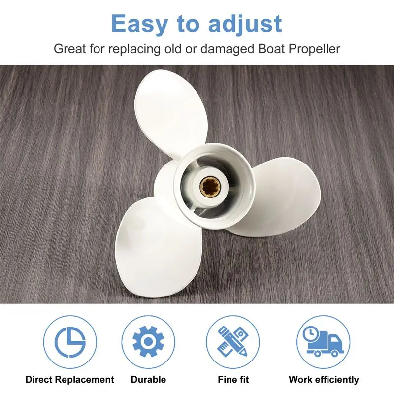 A03E-Ship Engine Outboard Propeller 3-Bladed Rotary Paddle 683-45941-00-El 9 1/4 X 12 For Yamaha 9.9-15Hp Aluminum 8 Spline Toot