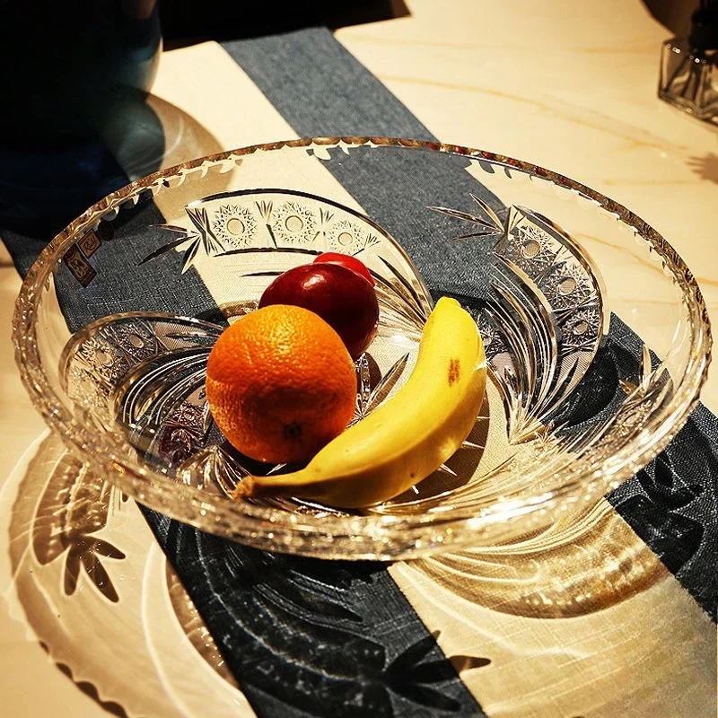 Crystal glass high-grade hand-carved large dried fruit plate ornament