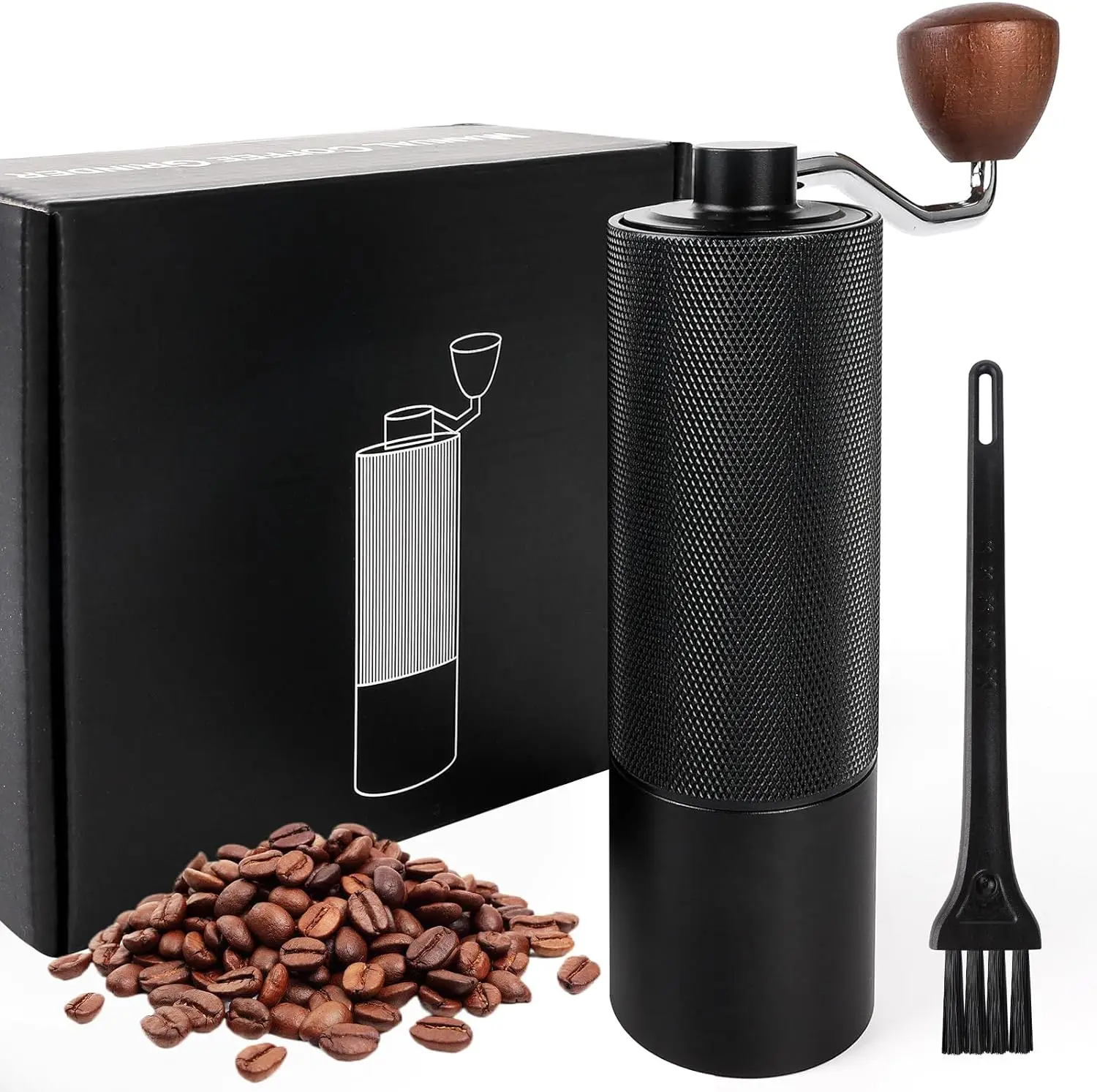 Manual Coffee Grinder Stainless Steel Double Bearing Positioning Adjustment of Grinding Level Wooden Handle Coffee Bean Grinder