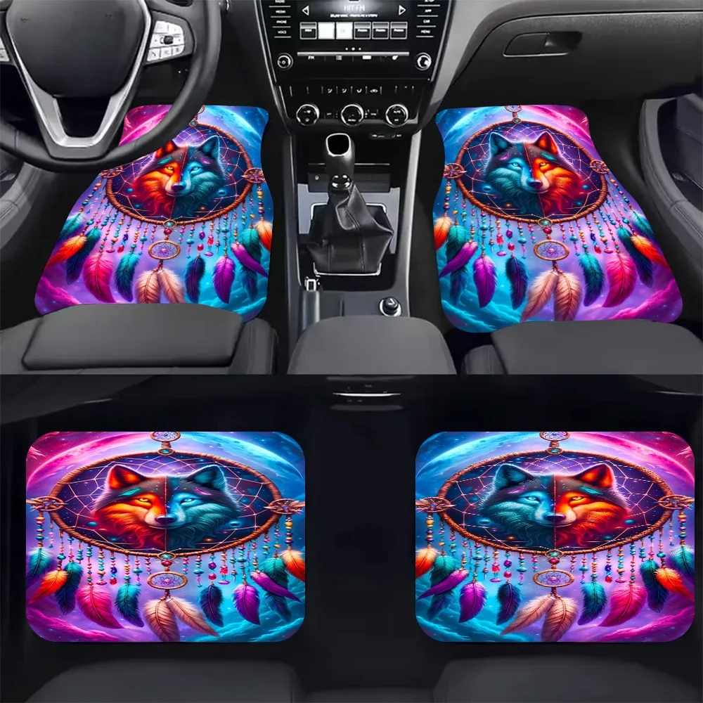 Set Of 4 Wolf Fantasy Car Floor Mats - Chic Design, Easy To Maintain, Compatible With For All Types Of Vehicles, Long-Lasting An