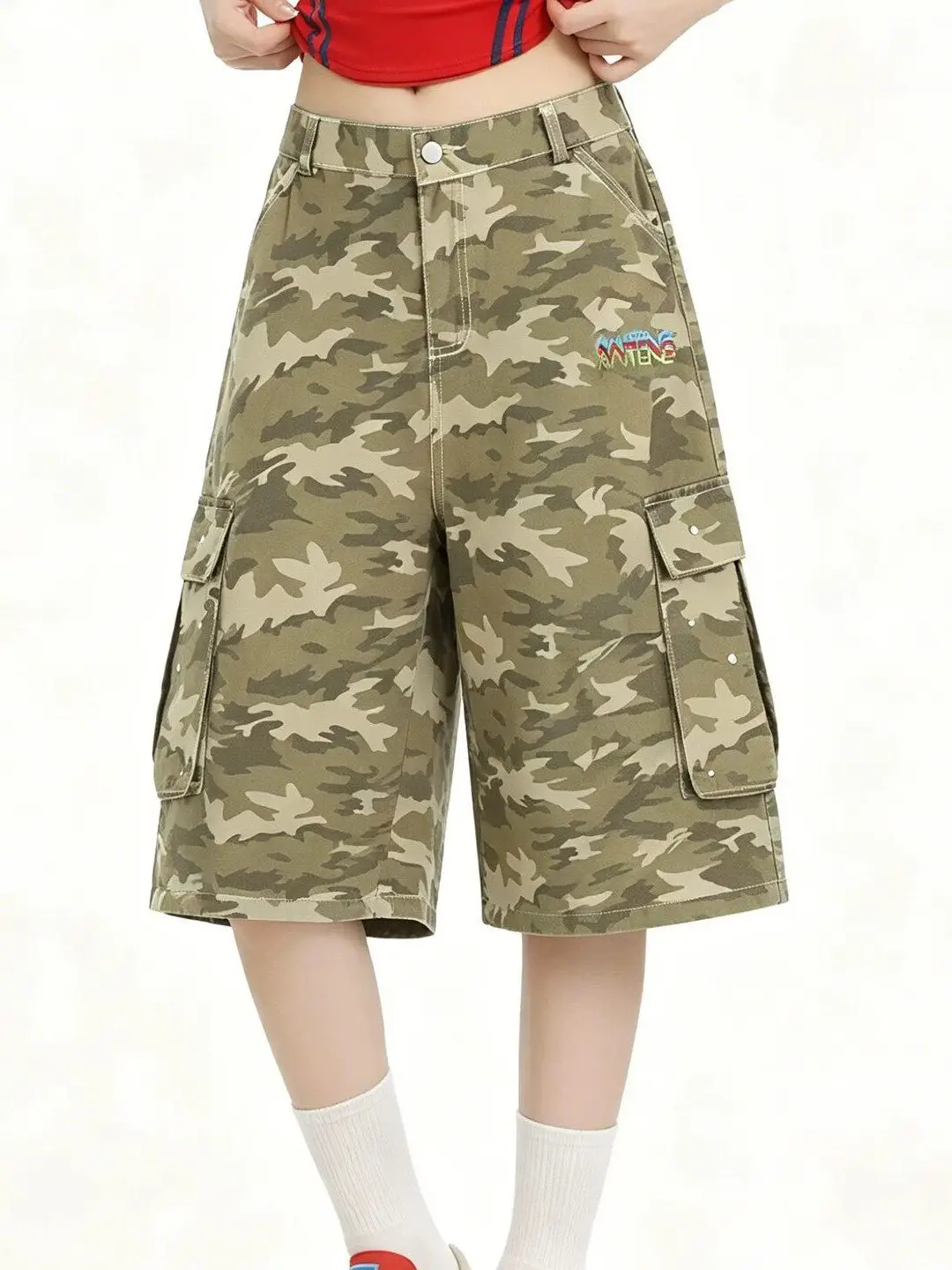 Calças Jeans Americanas Retrô Camufladas de Trabalho, Calças de Sete Oitavos Unissex, Verão, Perna Reta, Efeito Emagrecedor, ...