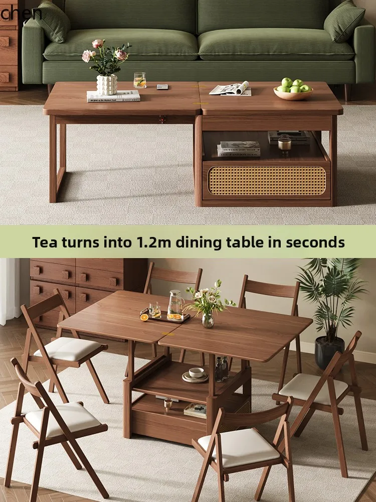 all solid wood coffee table dining table dual-purpose two-in-one can lift living room home