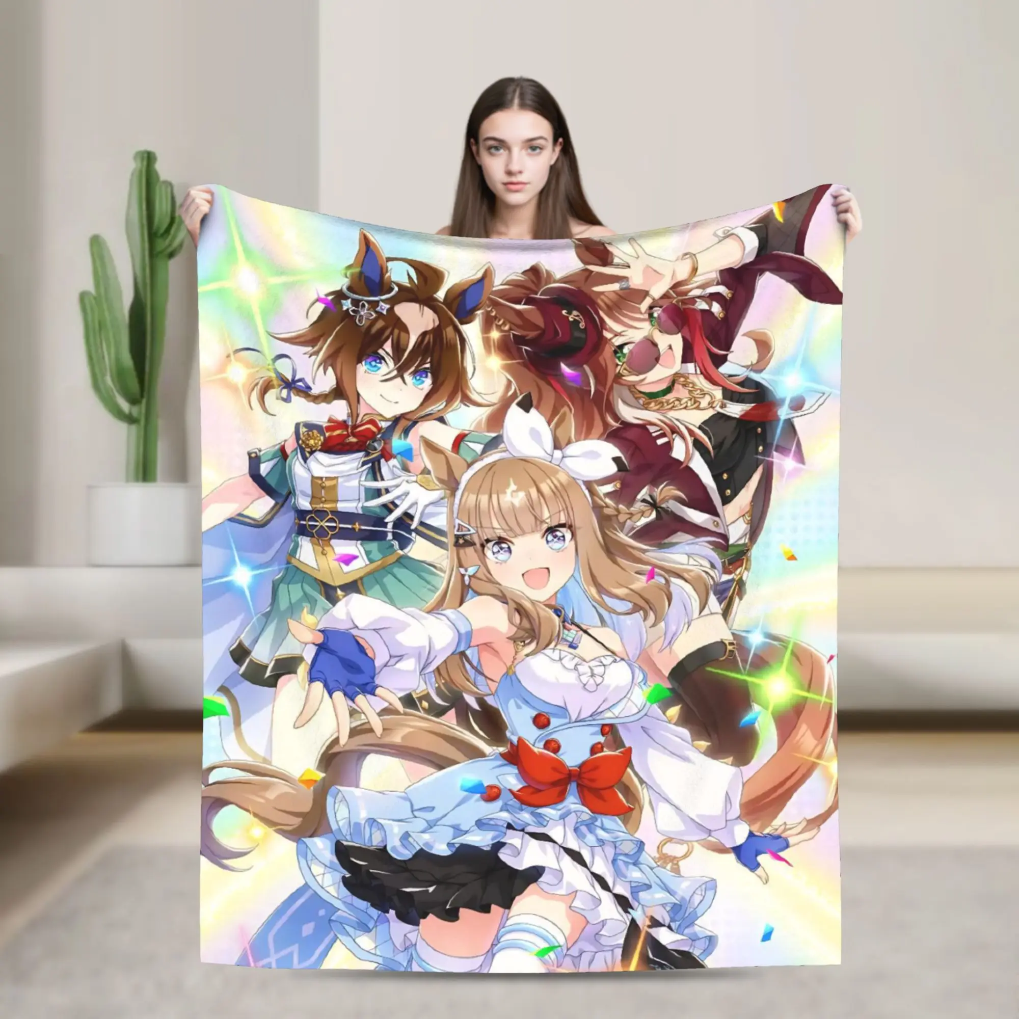 Uma Musume Pretty Derby Blanket Cartoon Anime Flannel Vintage Breathable Throw Blanket for Bedding Lounge Textile Decor
