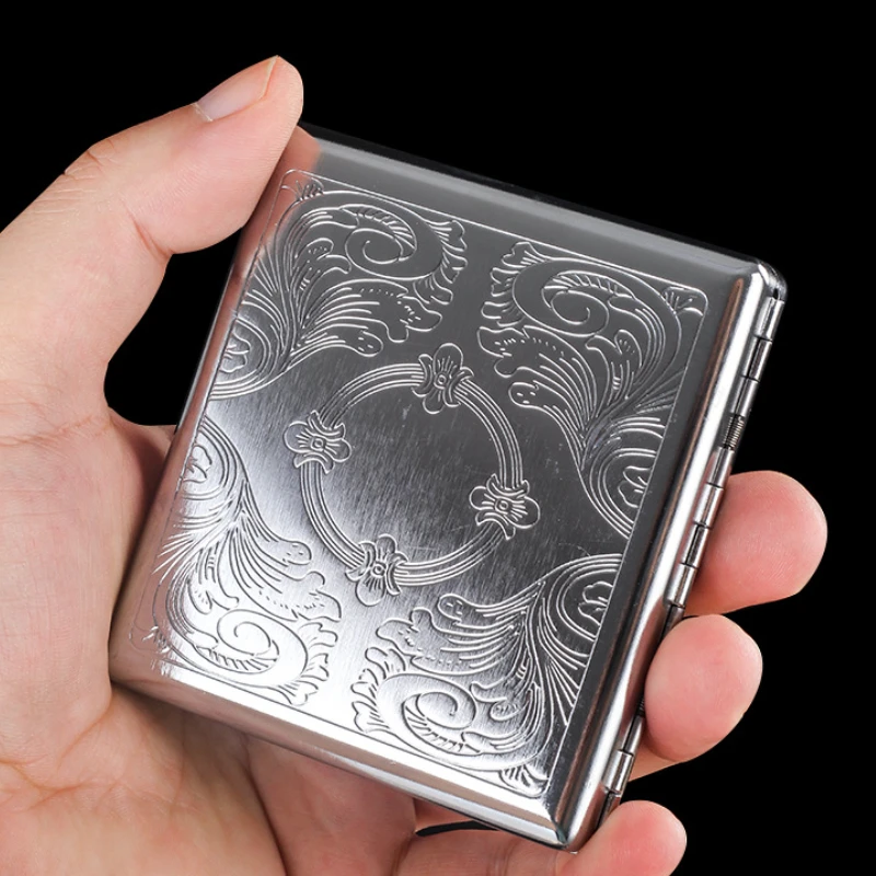 Engraved Cigarette Box Case Metal Tobacco Cigar Cigarette Case Holder Box Container with 2 Clips Pocket Cigarette Case Box