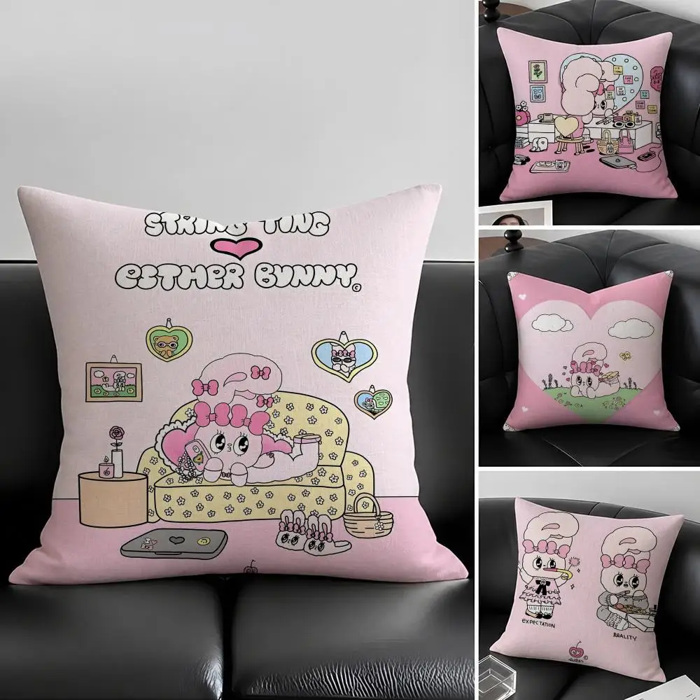 Character EstherBunny Cushion Cover Natural Linen Pillowcase Set, All-in-One Decor for Sofa, Bedroom & Chair