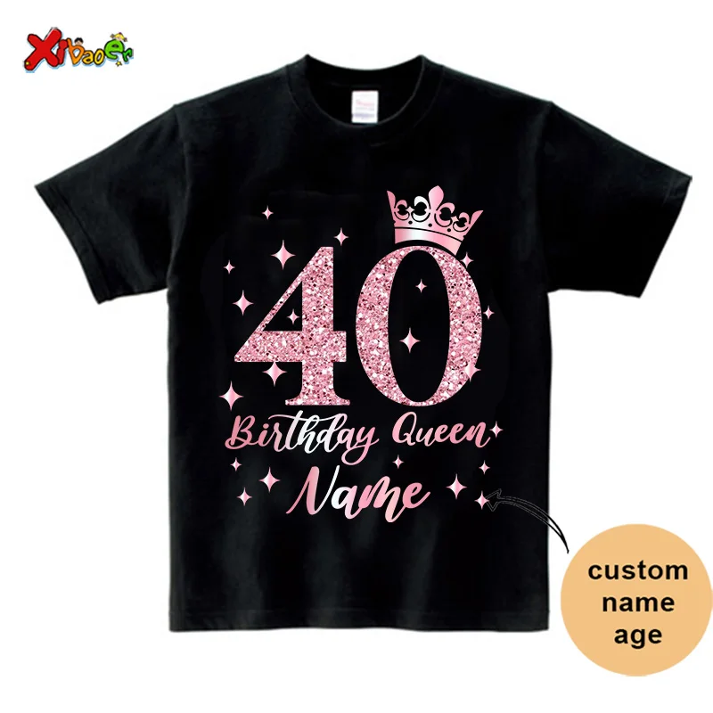 30th Birthday Queen Shirt Family Matching Outfit Pink Crown Birthday Crew Shirt 20th Party Custom Name Shirt 40th Birthday Squad