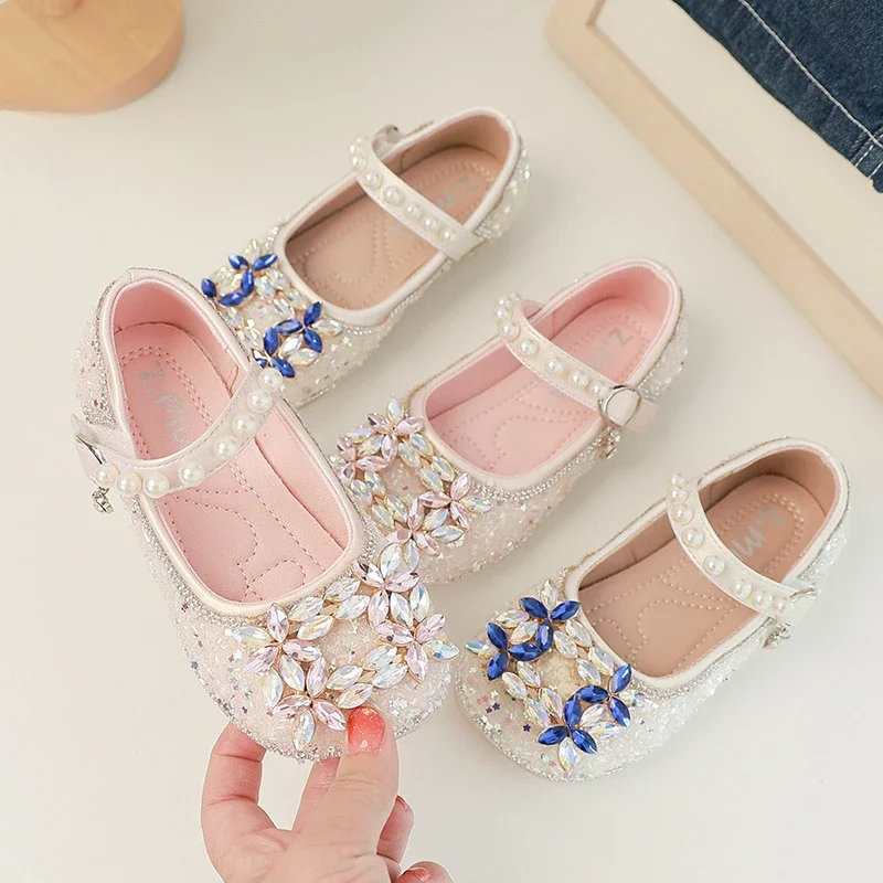 Fashion Children Shoes for Wedding Party Versatile Luxury Girl Shoes Shallow Sequins Princess Dance Causal Kids Leather Shoes