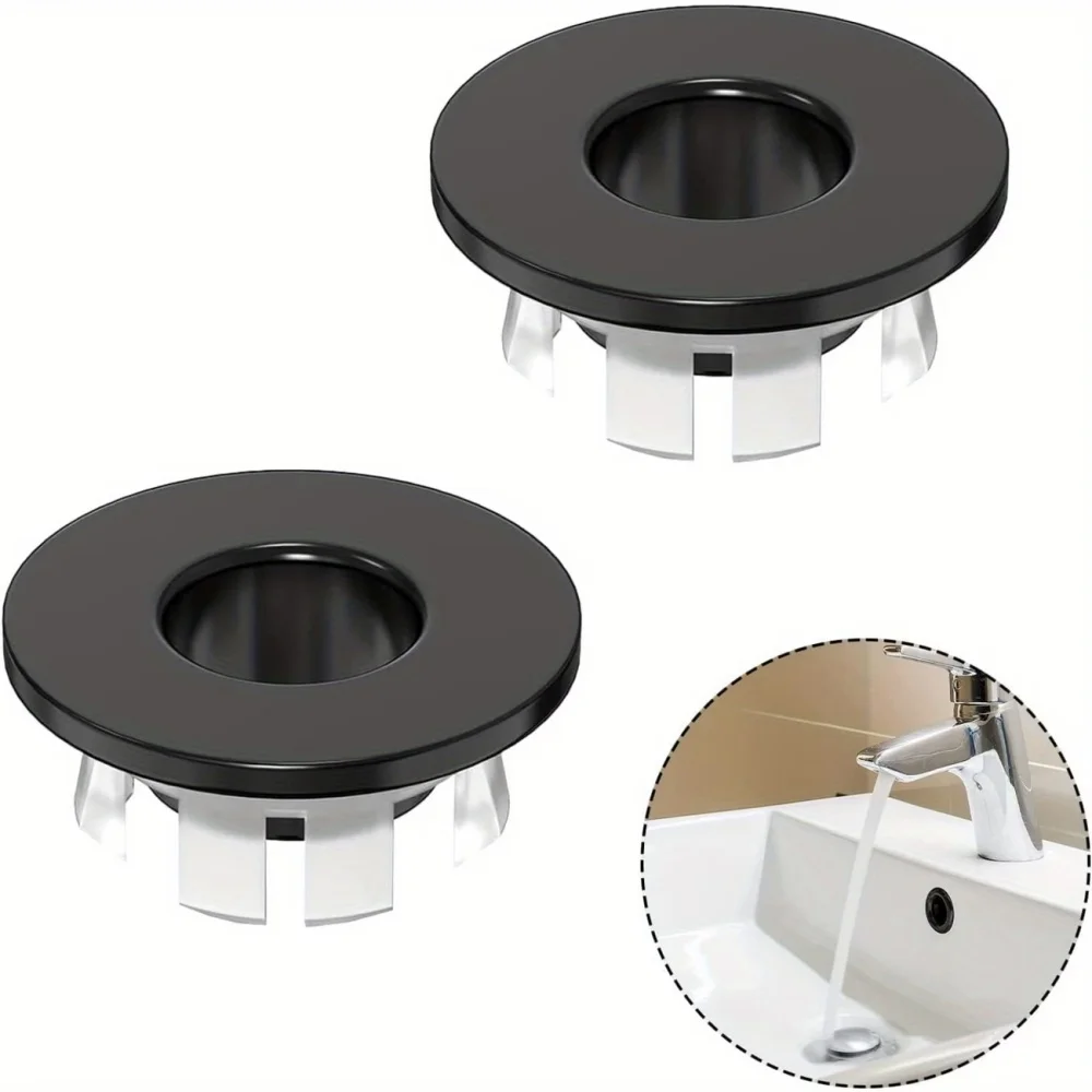 2 Black Metal Sink Overflow Rings, Durable Round Bathtub and Kitchen Hole Covers, Replaceable for Use