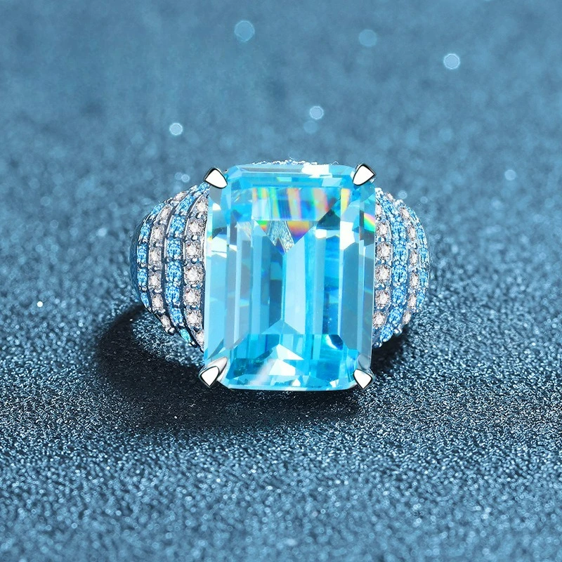 

Премиум PT950 платиновый искусственный драгоценный камень морской синий открытый кольцо для женщин модное кольцо с бриллиантом на 8 карат