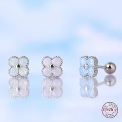 925 Sterling Silver Four Leaf Flower Stud Earrings for Women 2023 Trending Plant Colorful Zircon Korean Earring Piercing Jewelry