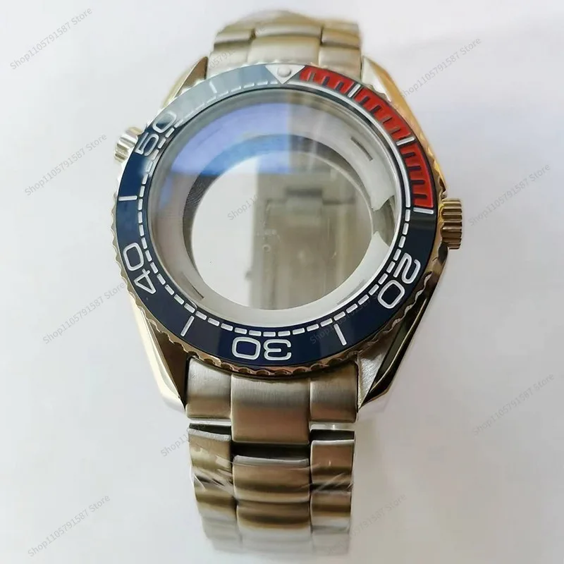 For  316 Stainless Steel 43MM Mechanical Case Stainless Steel Strap Double Bu Plated Blue Adaptation 8215