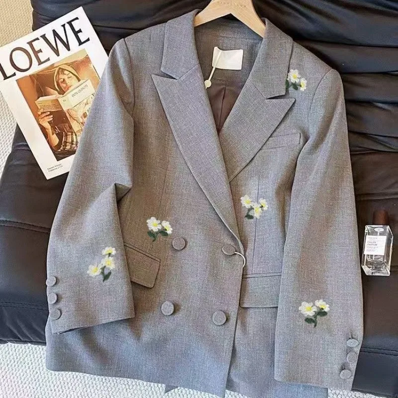 

Высококачественный пиджак с вышивкой для поездок на работу, женские новые осенние пиджаки, женское пальто, женская темпераментная женская верхняя одежда, топы