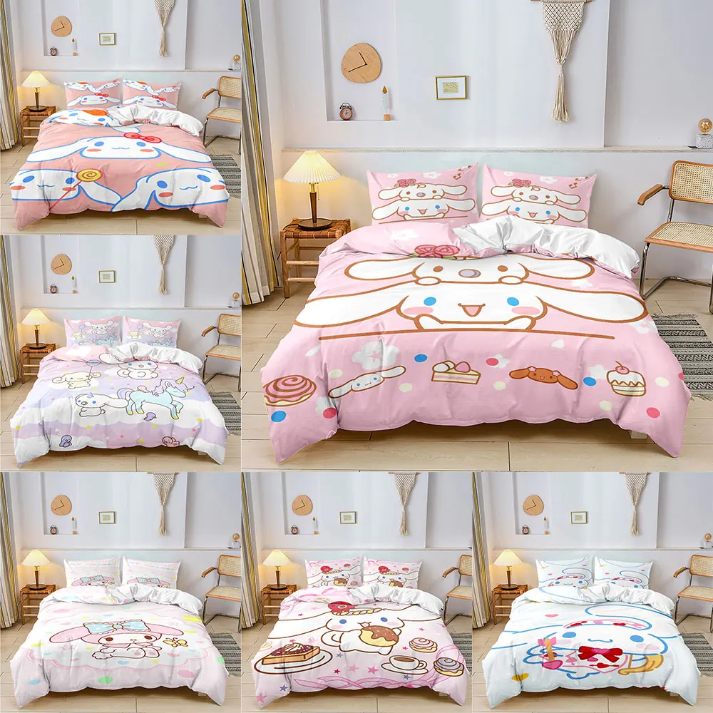 

Sanrio Cinnamoroll Kuromi Bedding Sets Cartoon Comforter Quilt Bed Cover Duvet Cover Pillow Case 2-3 Pieces Sets for Kids Adult