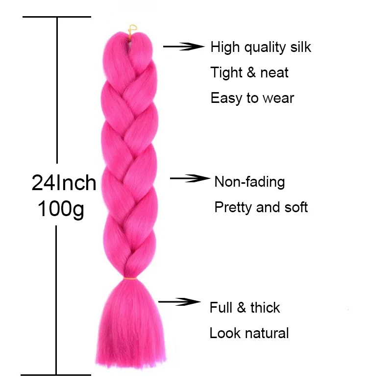 Extensión de cabello sintético para trenzar de 24 pulgadas, color arcoíris ombre, jumbo, rosa, rojo, azul, para mujer 2