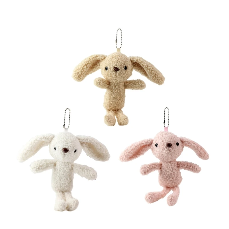 Plush Big Ear Rabbits Charm Keychains Sweet Lovely Pendant Hangings Ornament Keyring Backpack Decoration for Women Dropshipping