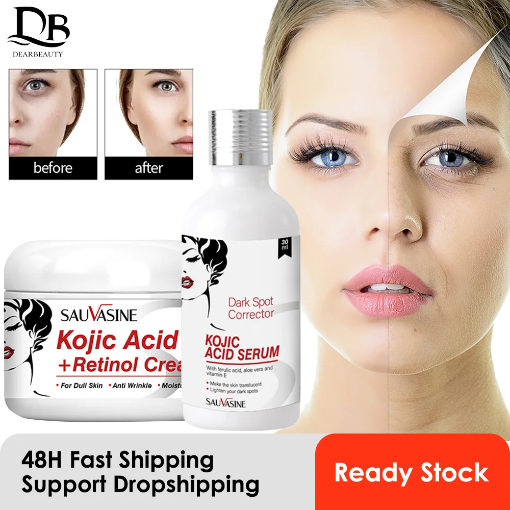 Kojic Acid Face Serum Cream Lightener Dark Spots Corrector Moisturizing Whitening Niacinamide Essence Firming Skin Care Korea